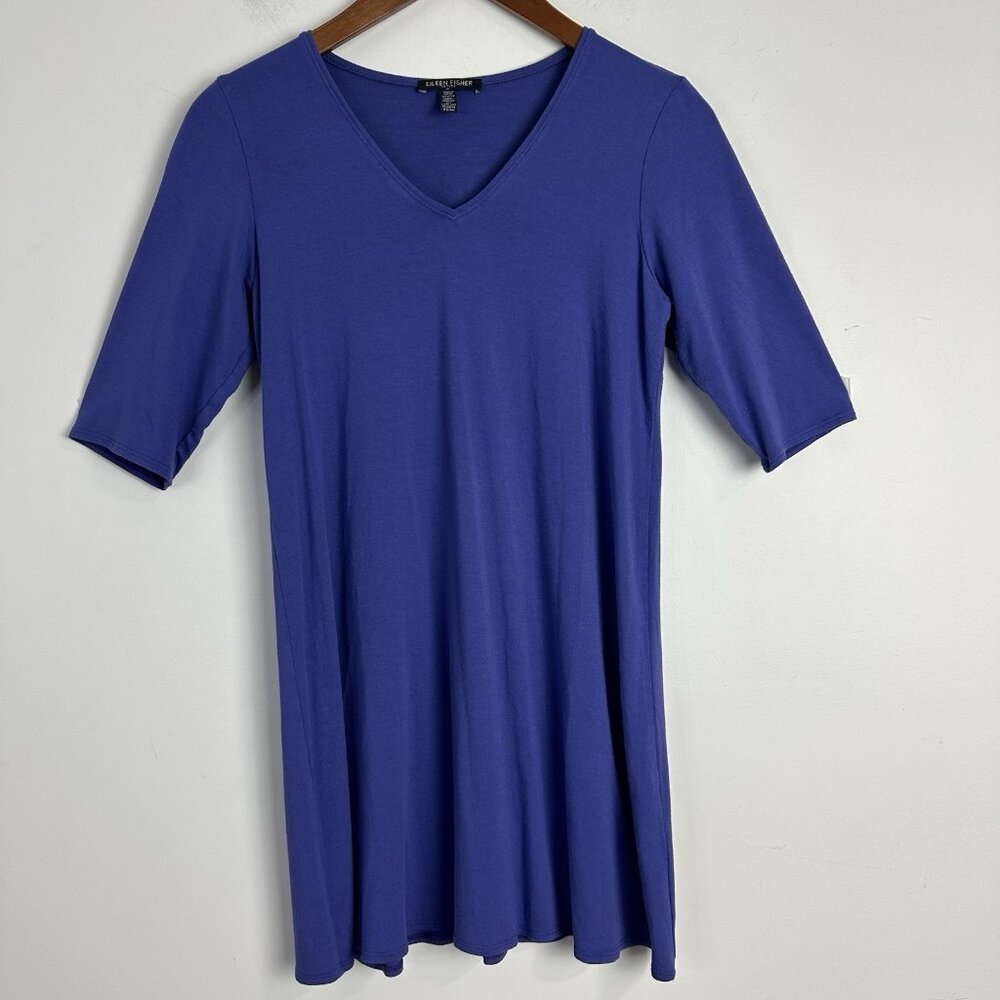 Eileen Fisher‎ Womens Blue Half Sleeve Casual Shirttail Tunic Top Women's PS